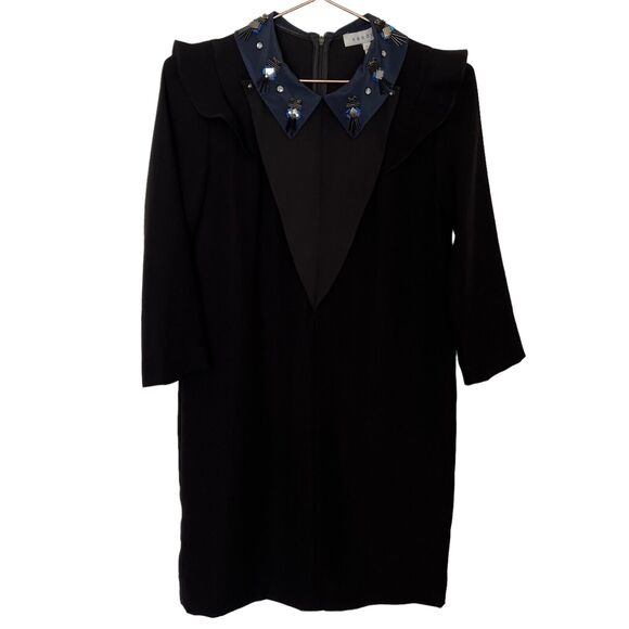 Sandro Women's Ornate Black Long Sleeve Silk Sandro Women's Black Midi Dress - Picture 1 of 4
